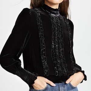 FRAME Velvet Blouse With Ruffles NWT